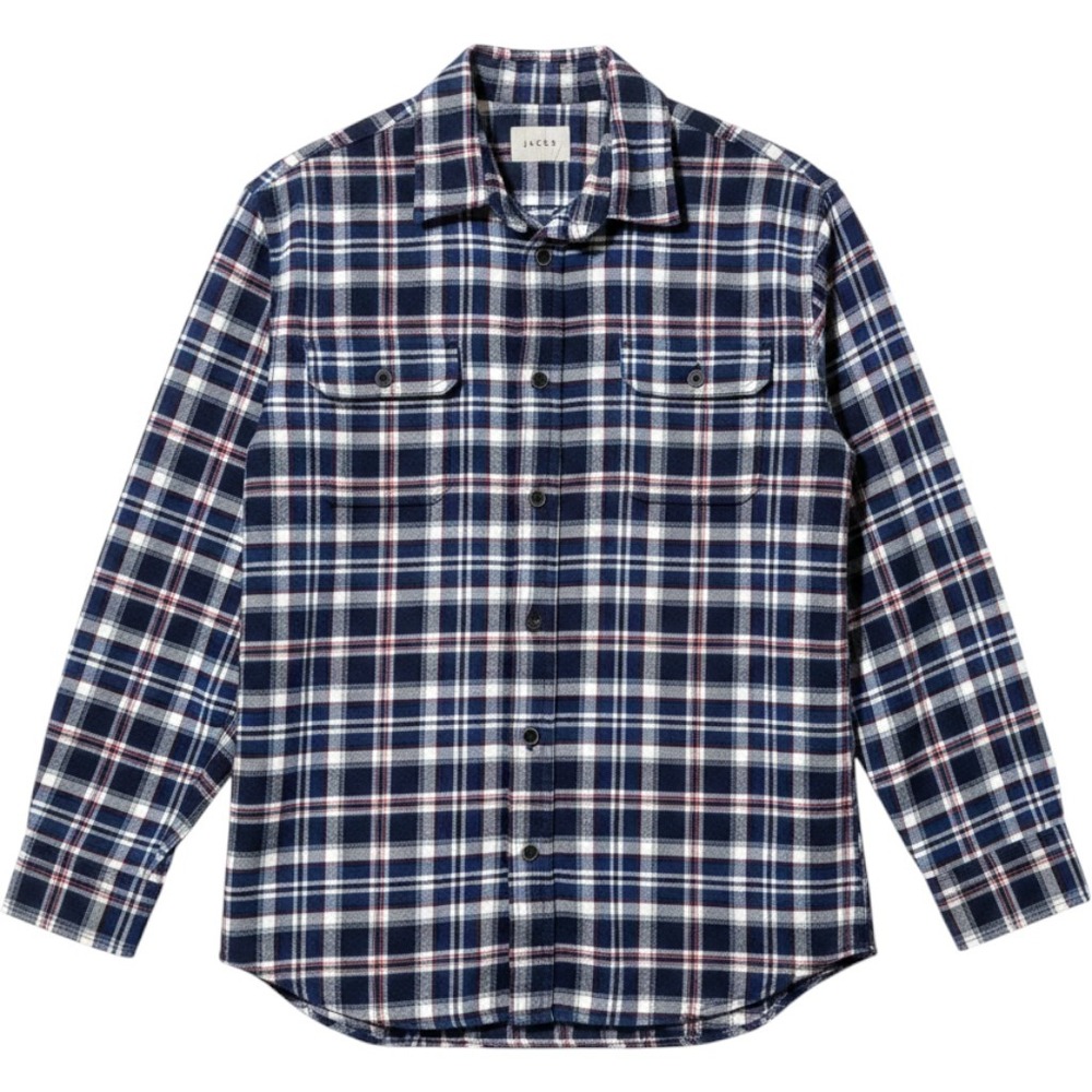Jachs Flannel Shirt Mens Large Navy Blue Plaid Long Sleeve Button Down Pockets